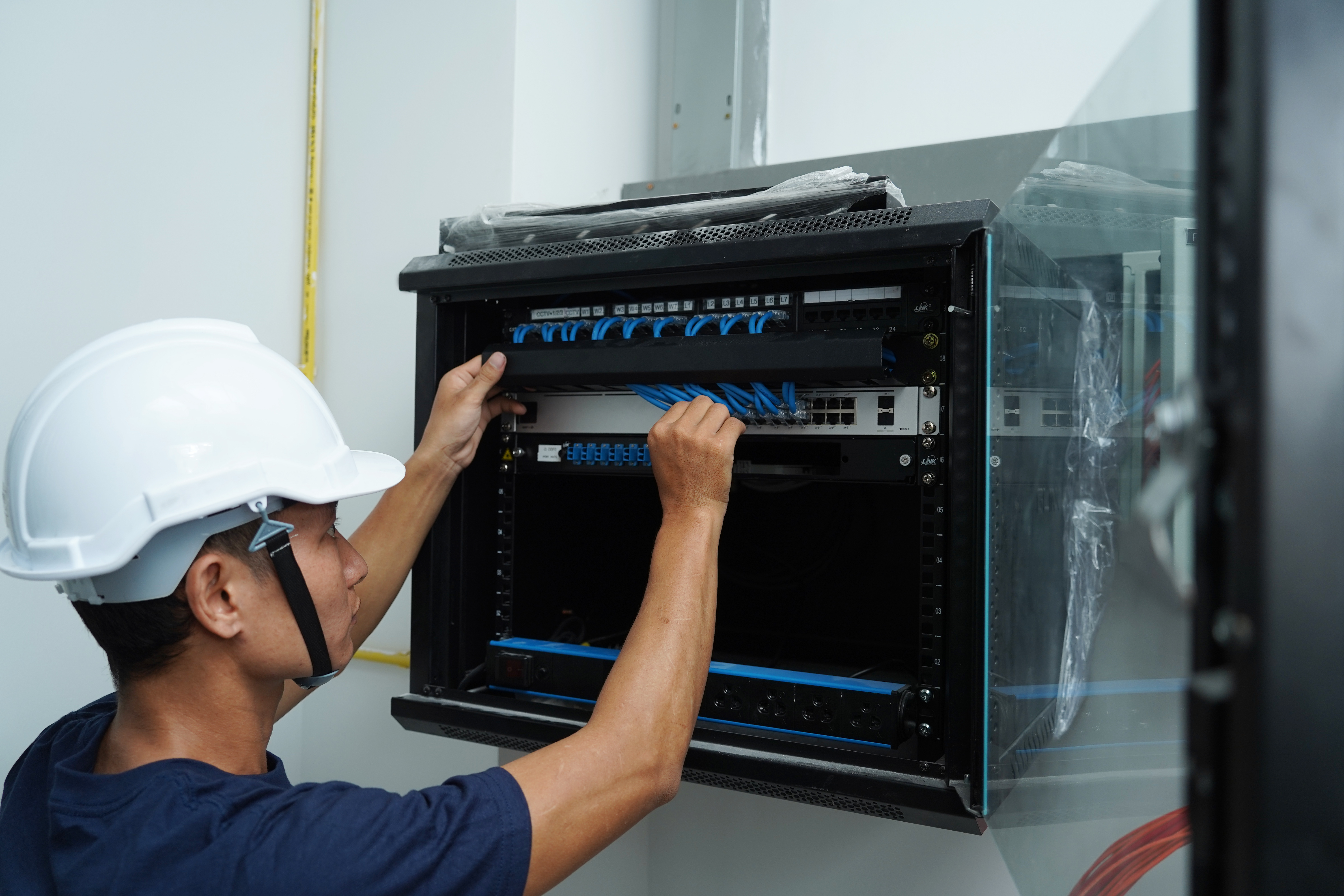 VoIP handsets staged for deployment.