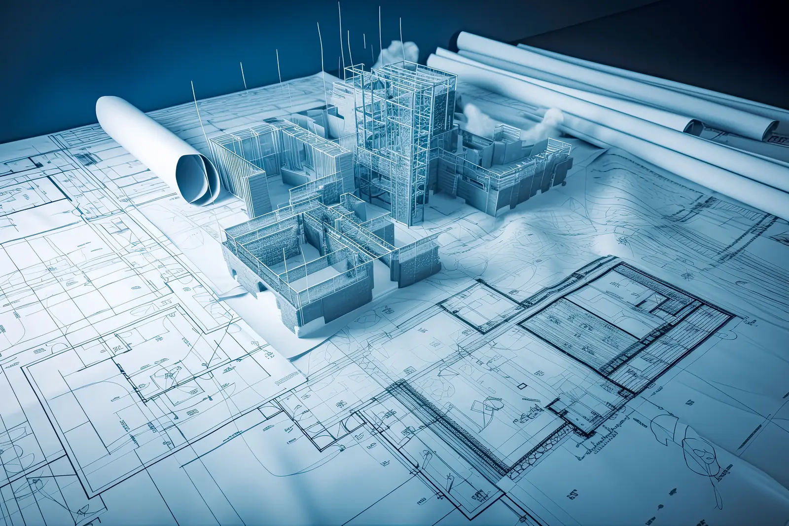 Construction drawings and planning materials for an infrastructure project.