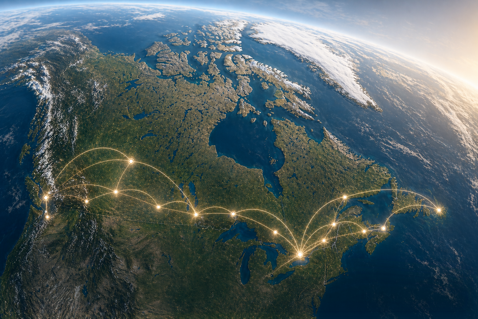 Canada coverage graphic with connection points across Western, Central, and Eastern Canada and a larger hotspot over the Greater Toronto Area.